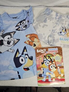 Girls Bluey Nightgown, Shorts & Bonus Bluey Coloring Book 3/4T